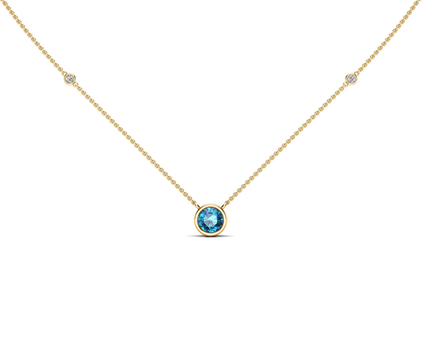 6MM Gemstone & 0.06Ct White Diamond Accent Necklace, 16"-18" in 14K Gold