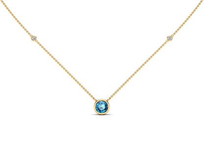 6MM Gemstone & 0.06Ct White Diamond Accent Necklace, 16"-18" in 14K Gold