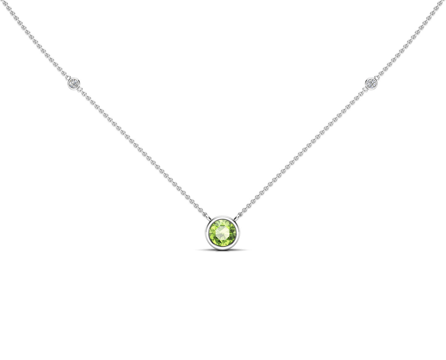 6MM Gemstone & 0.06Ct White Diamond Accent Necklace, 16"-18" in 14K Gold
