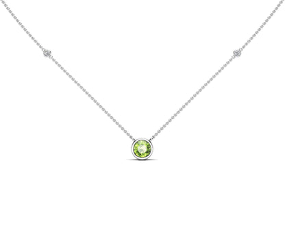 6MM Gemstone & 0.06Ct White Diamond Accent Necklace, 16"-18" in 14K Gold