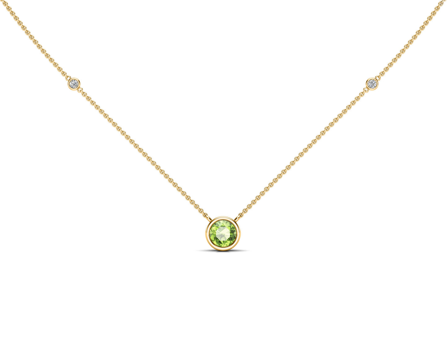 6MM Gemstone & 0.06Ct White Diamond Accent Necklace, 16"-18" in 14K Gold