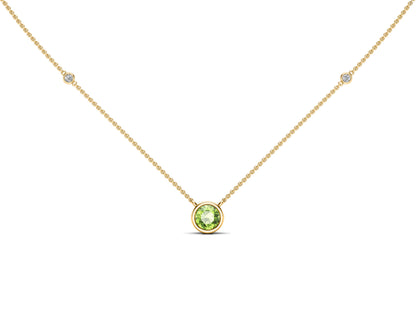 6MM Gemstone & 0.06Ct White Diamond Accent Necklace, 16"-18" in 14K Gold