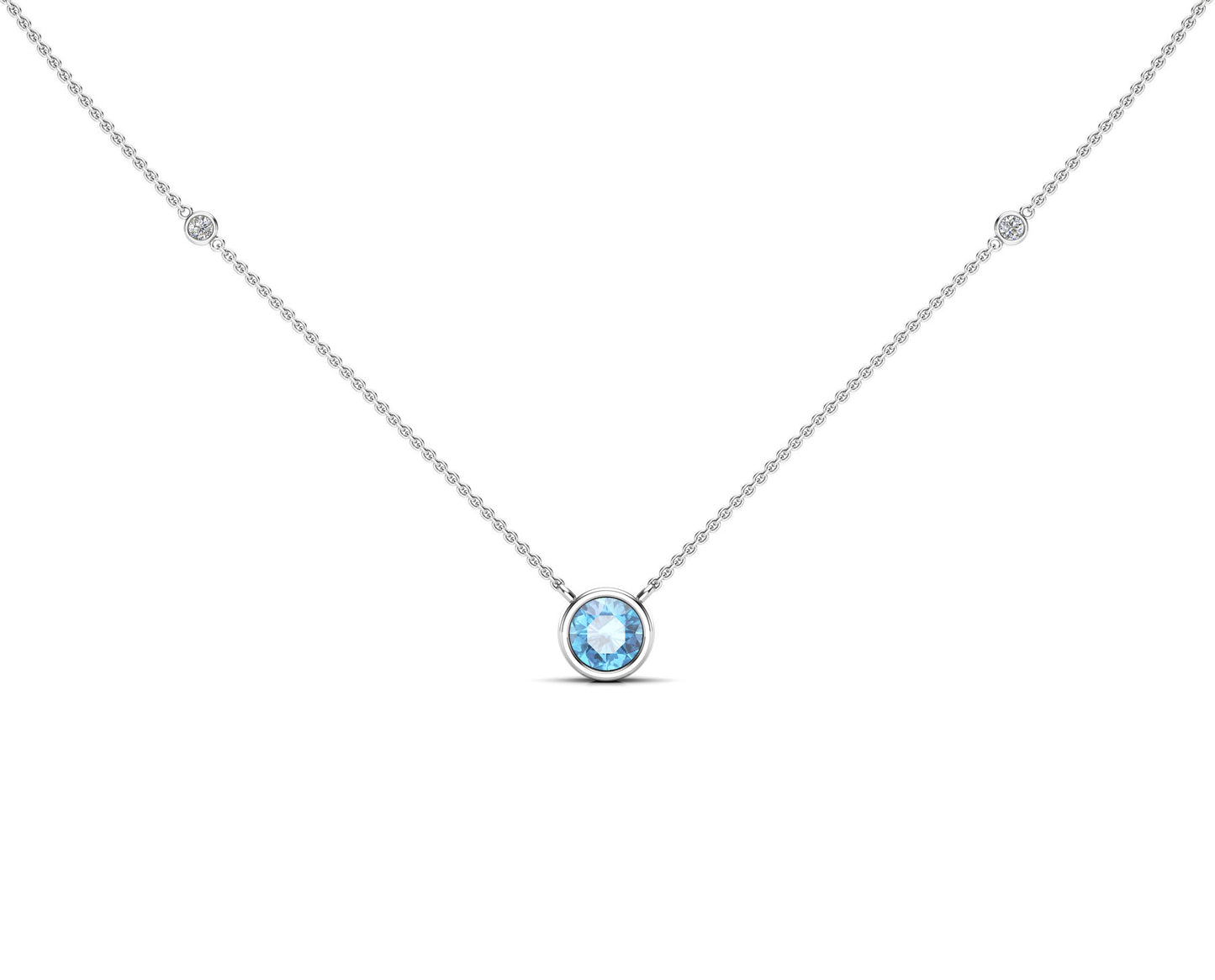 6MM Gemstone & 0.06Ct White Diamond Accent Necklace, 16"-18" in 14K Gold