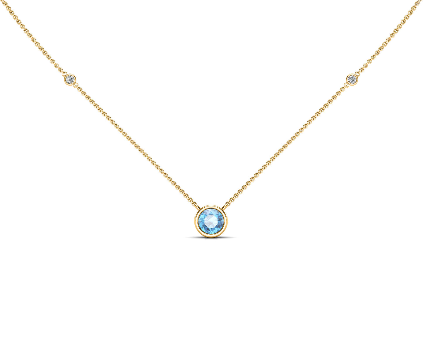 6MM Gemstone & 0.06Ct White Diamond Accent Necklace, 16"-18" in 14K Gold
