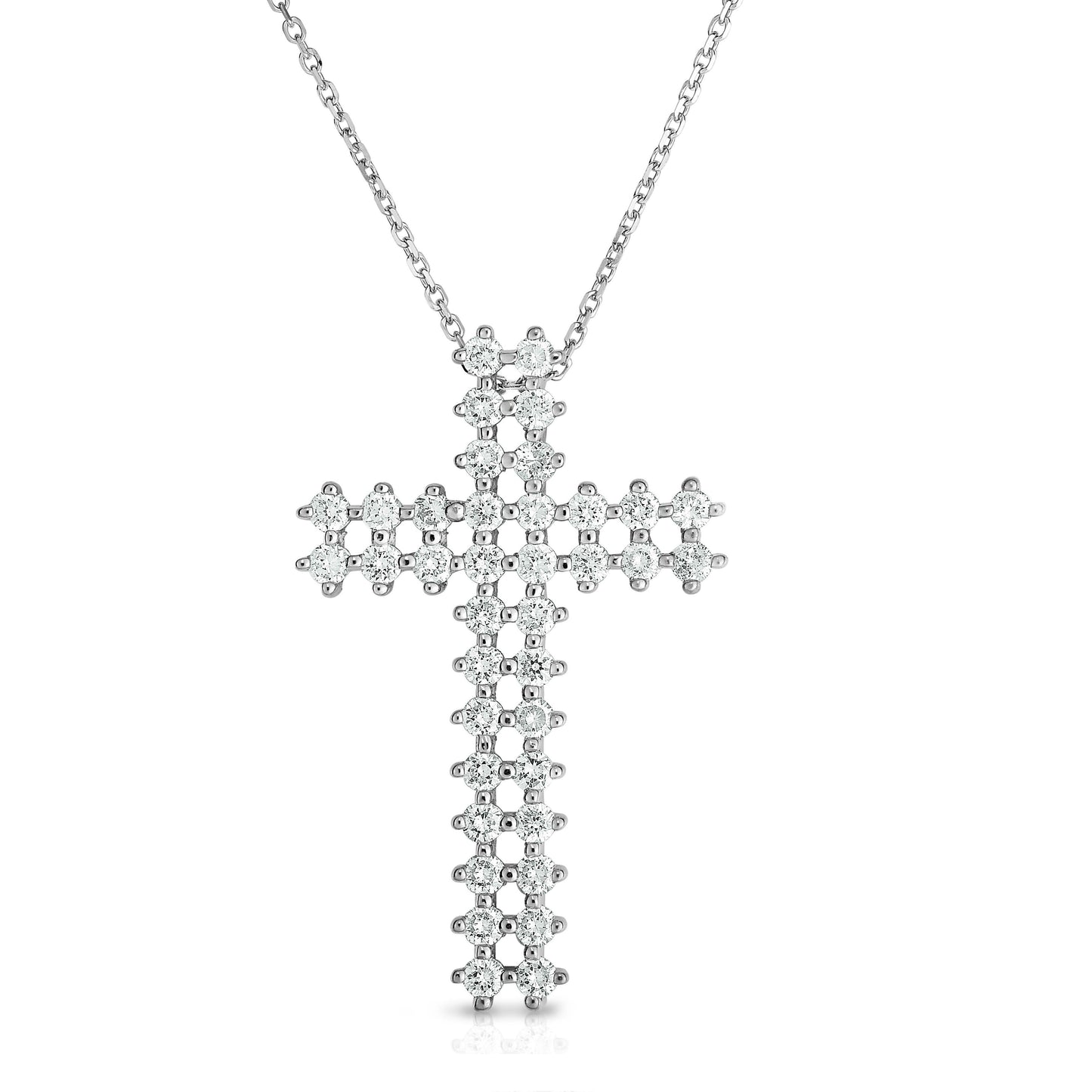 Double-Row 1.70Ct Diamond Cross Pendant with 18" Gold Chain in 14K Gold