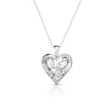 0.05Ct Diamond Mother & Child Heart Pendant, 18" Gold Chain in 14K Gold