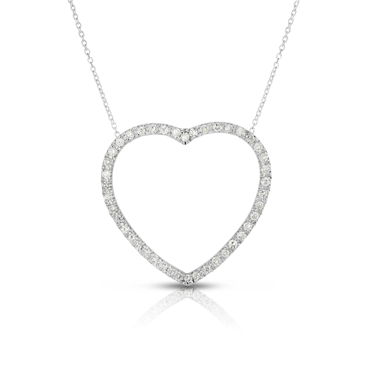0.90Ct Diamond Large Heart Necklace, 18" Gold Chain in 14K Gold