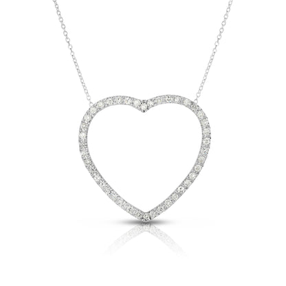 0.90Ct Diamond Large Heart Necklace, 18" Gold Chain in 14K Gold
