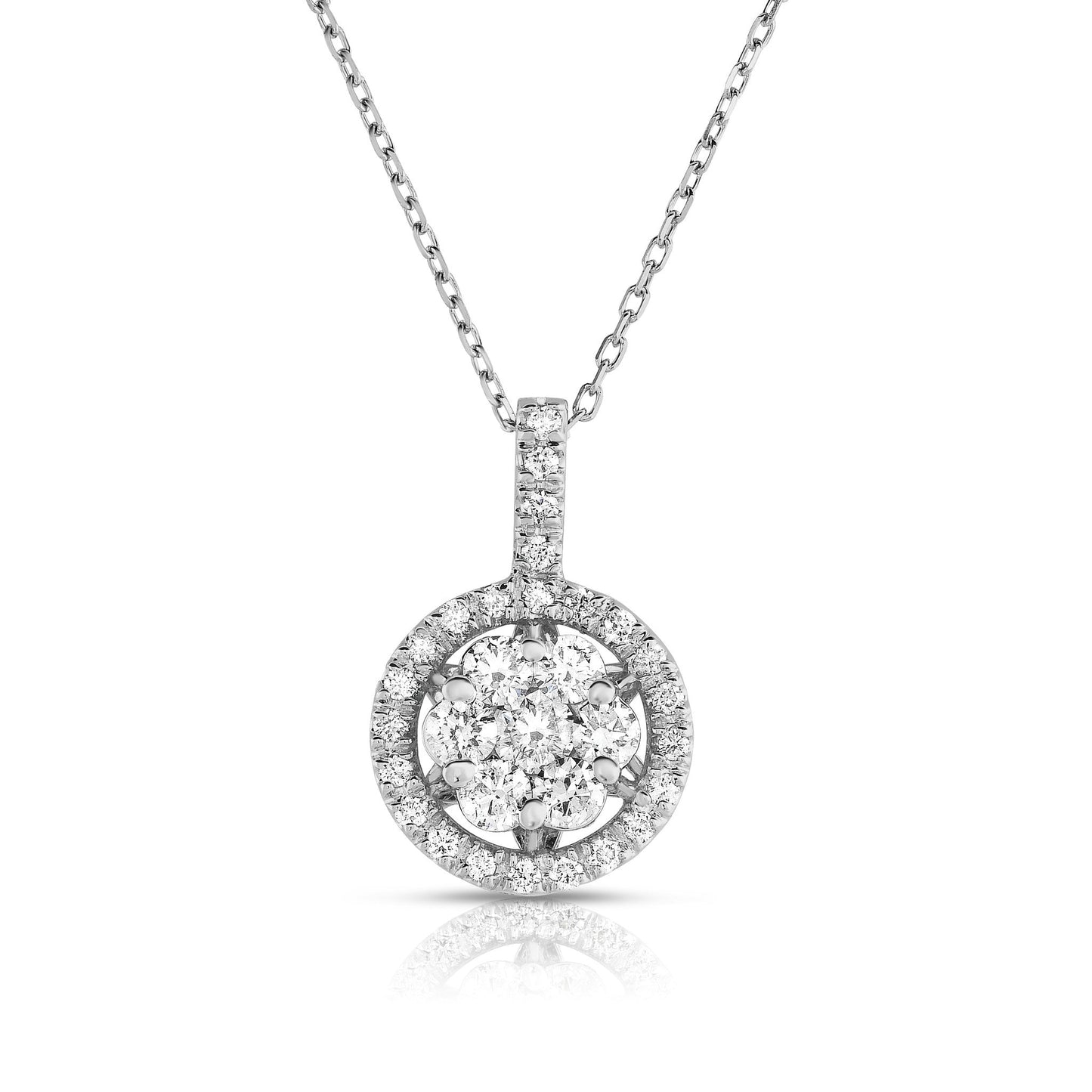 0.90Ct Diamond Cluster Pendant in 14K White Gold