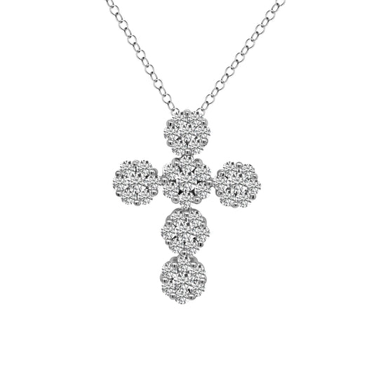 Cluster Diamond Cross Pendant in 14K White Gold