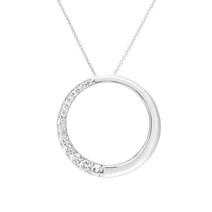0.42Ct Diamond Circle Pendant, 18" Gold Chain in 14K White Gold