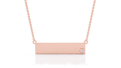 0.03Ct Gemstone Engravable Bar Necklace, 17"-18" in 14K Gold