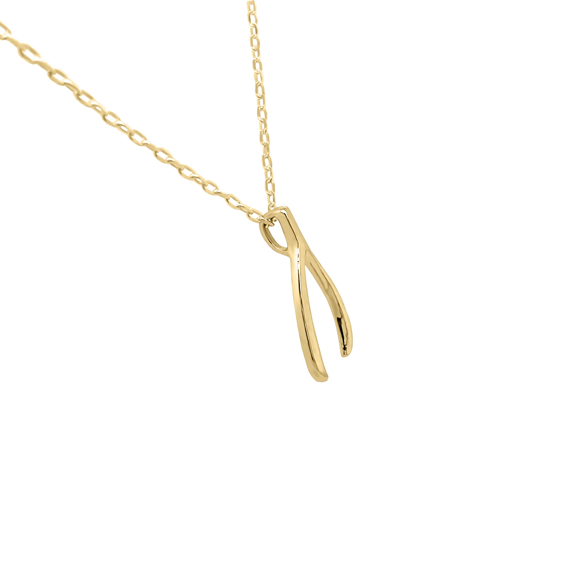 yellow gold wishbone necklace details