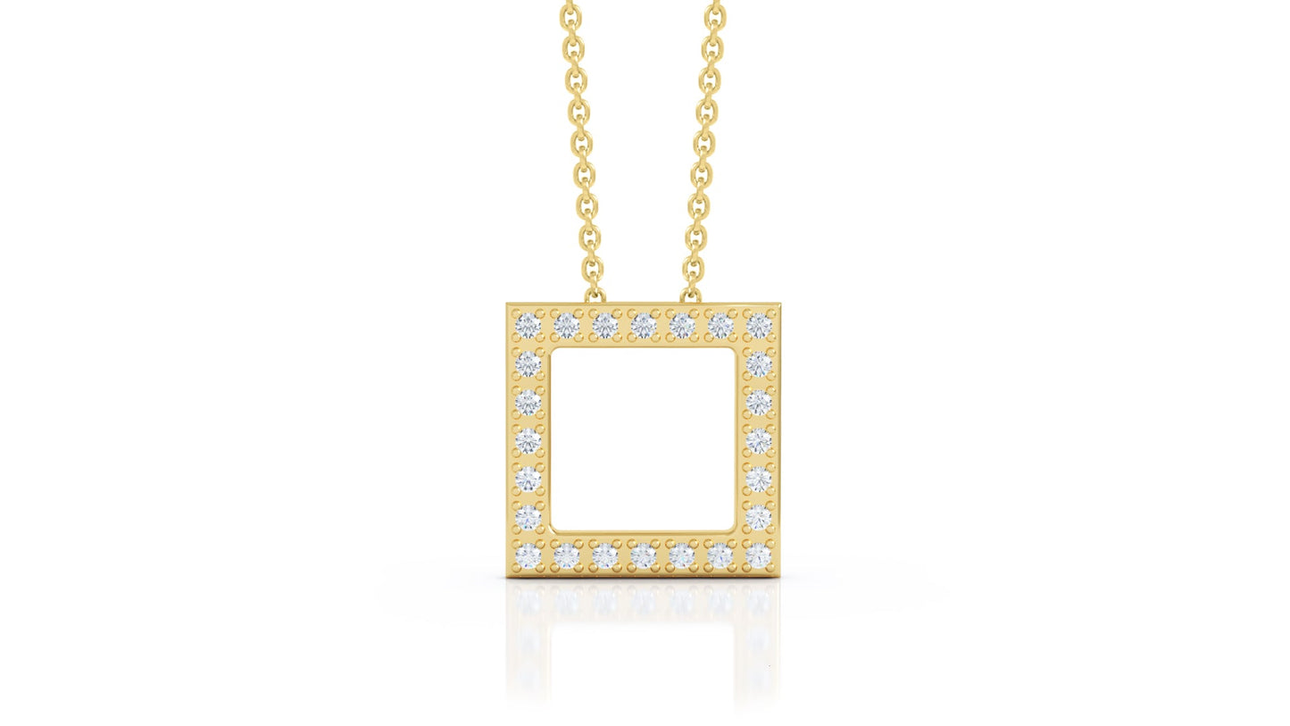 0.25Ct Diamond Square Pendant, 16"-18" in 14K Gold