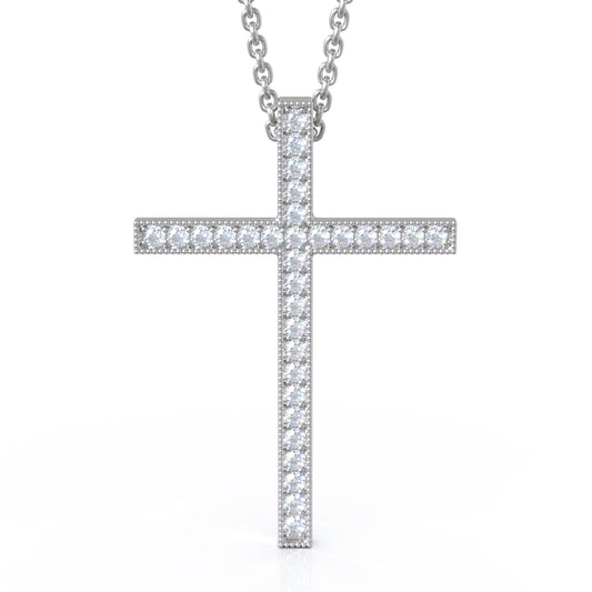 0.30Ct Diamond Cross Pendant, 18" Gold Chain in 14K Gold