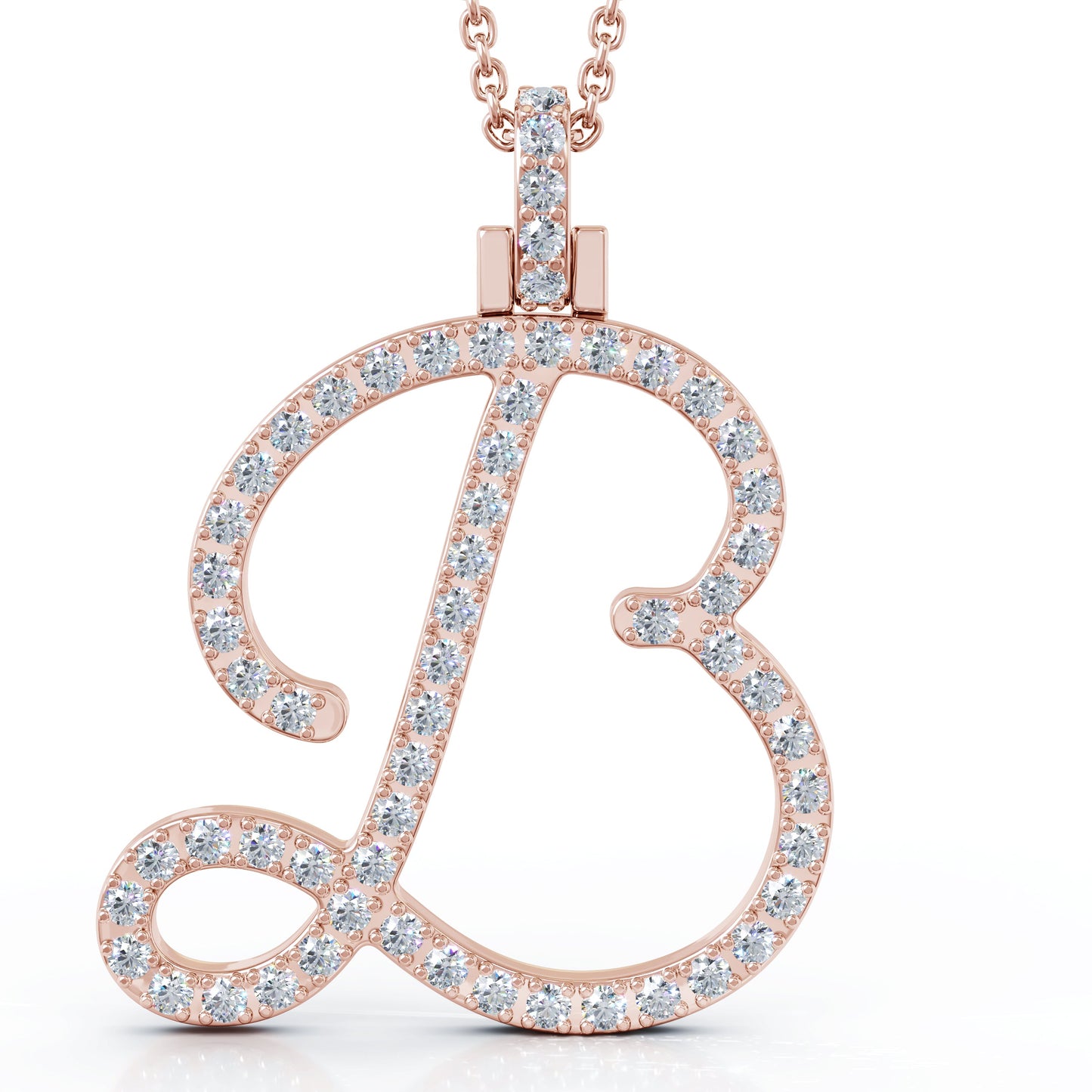 Diamond A-Z Alphabet Initial Letter Pendant Necklace, 18" Gold Chain in 14K Gold