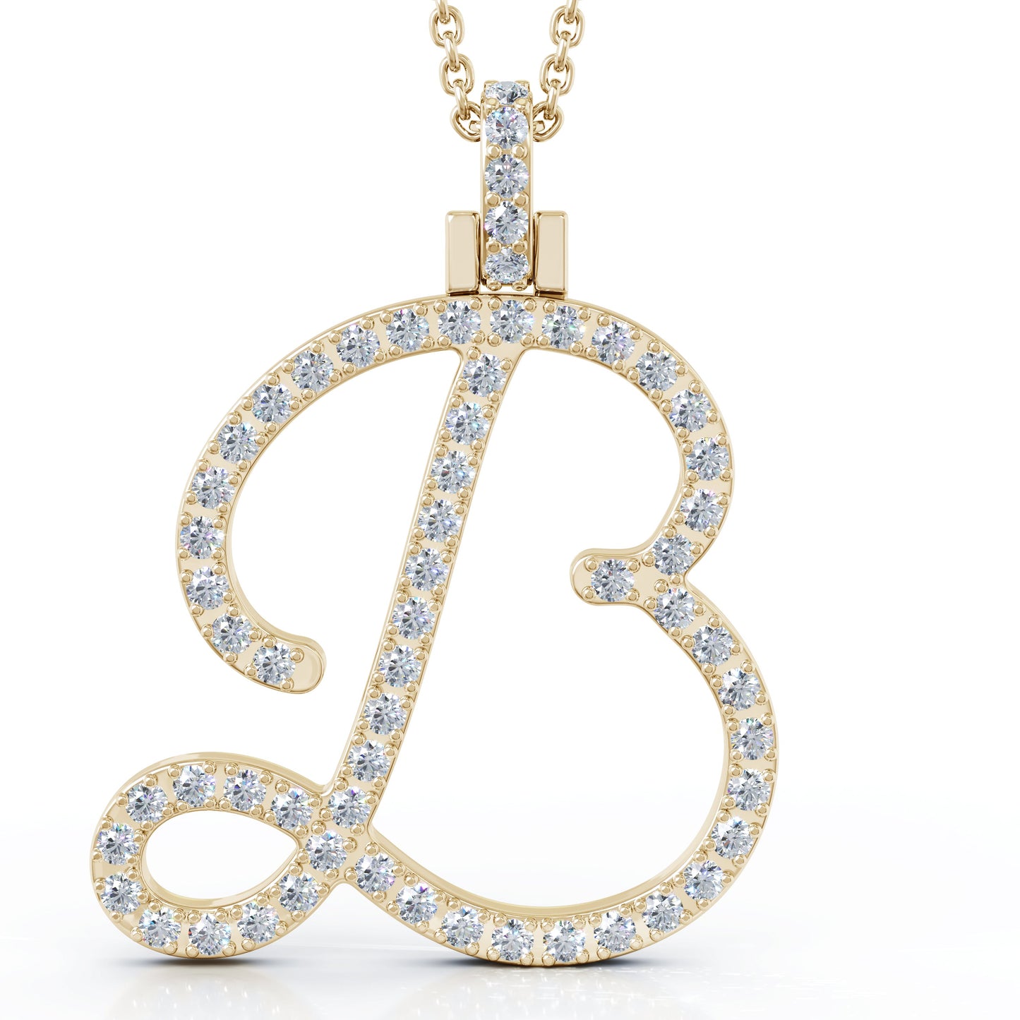Diamond A-Z Alphabet Initial Letter Pendant Necklace, 18" Gold Chain in 14K Gold