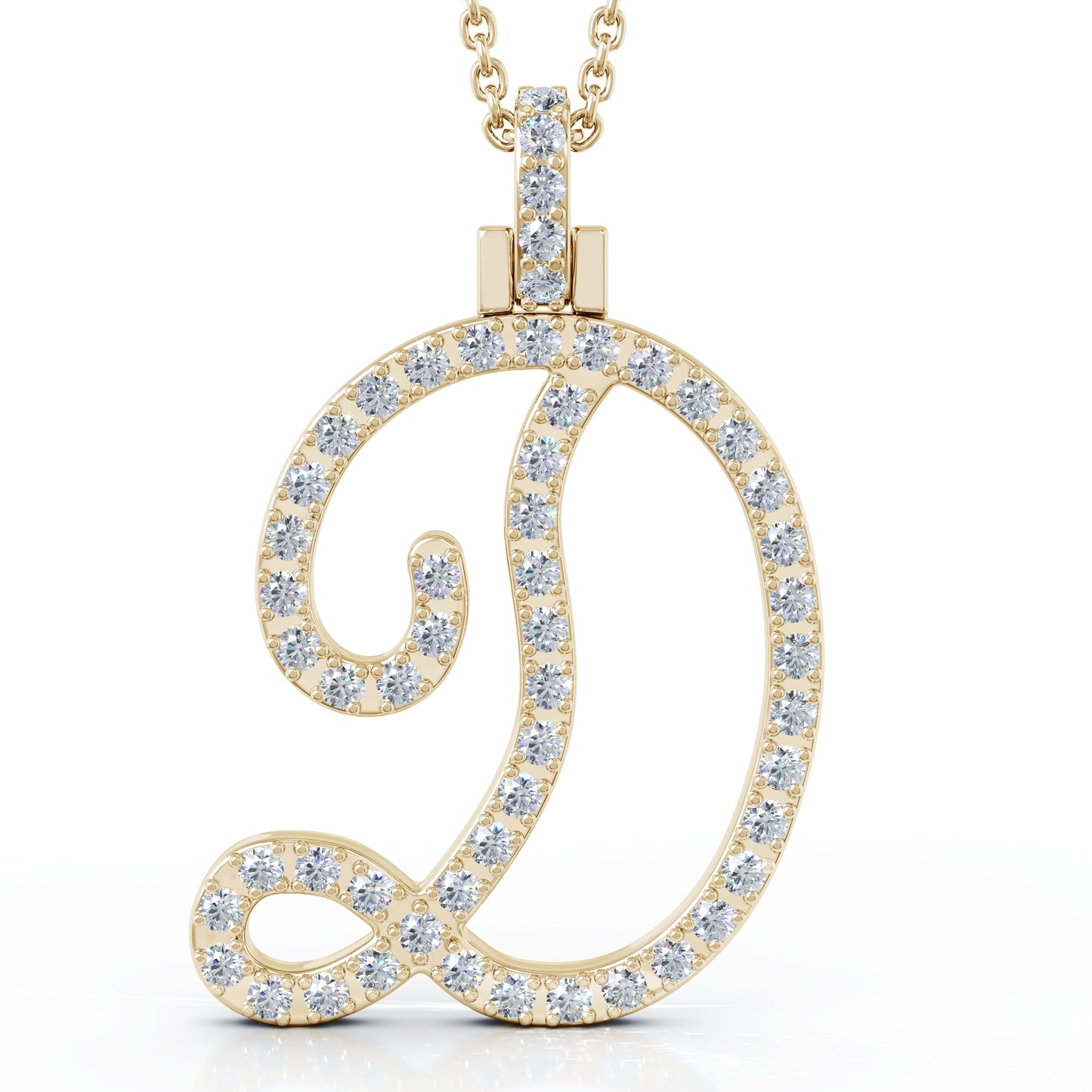 Diamond A-Z Alphabet Initial Letter Pendant Necklace, 18" Gold Chain in 14K Gold