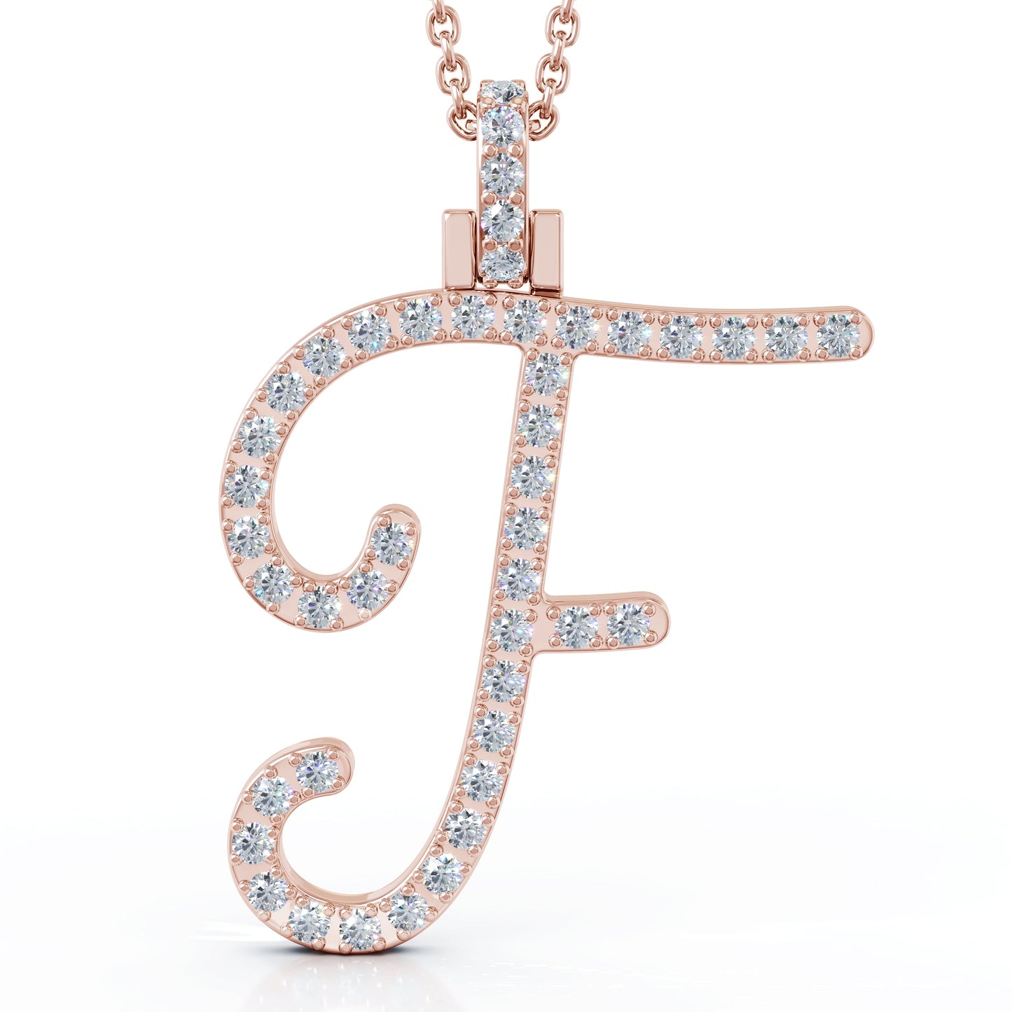 Diamond A-Z Alphabet Initial Letter Pendant Necklace, 18" Gold Chain in 14K Gold