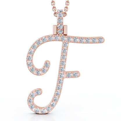 Diamond A-Z Alphabet Initial Letter Pendant Necklace, 18" Gold Chain in 14K Gold
