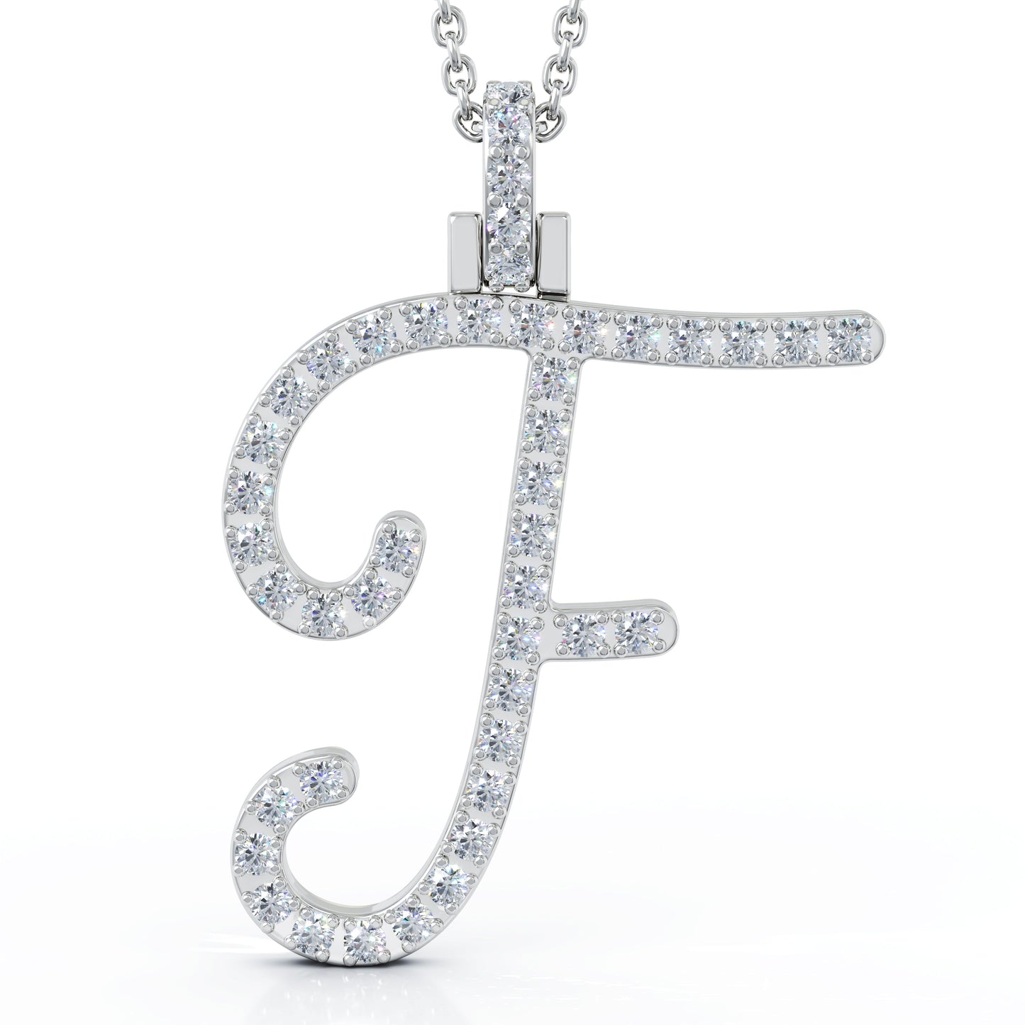 Diamond A-Z Alphabet Initial Letter Pendant Necklace, 18" Gold Chain in 14K Gold