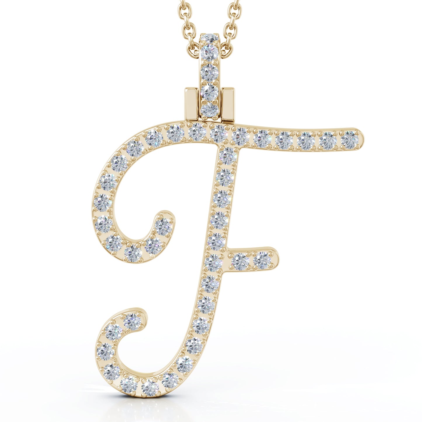 Diamond A-Z Alphabet Initial Letter Pendant Necklace, 18" Gold Chain in 14K Gold