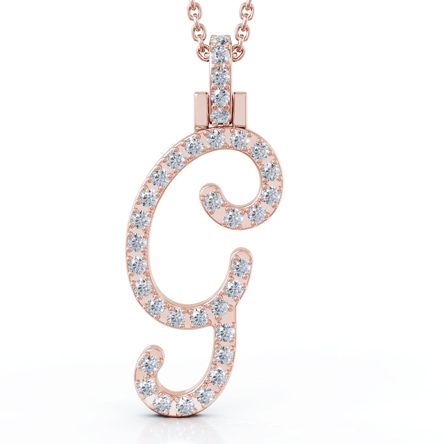 Diamond A-Z Alphabet Initial Letter Pendant Necklace, 18" Gold Chain in 14K Gold