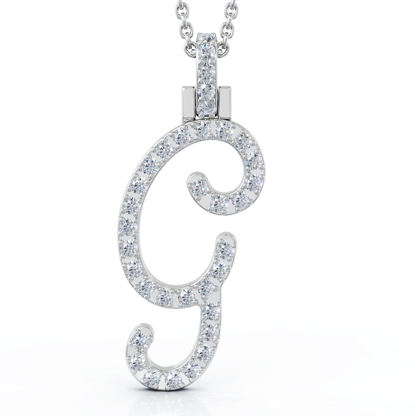 Diamond A-Z Alphabet Initial Letter Pendant Necklace, 18" Gold Chain in 14K Gold
