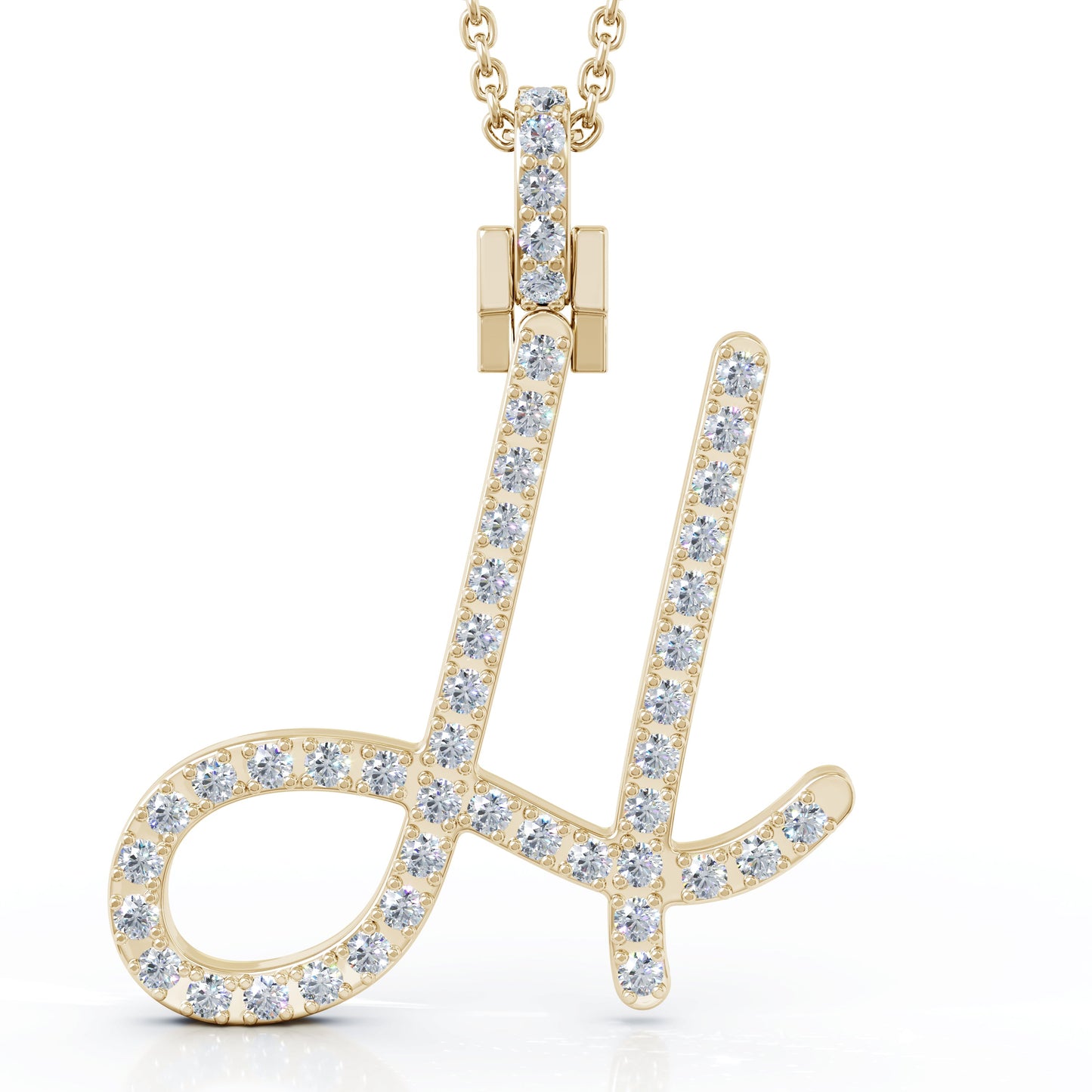 Diamond A-Z Alphabet Initial Letter Pendant Necklace, 18" Gold Chain in 14K Gold