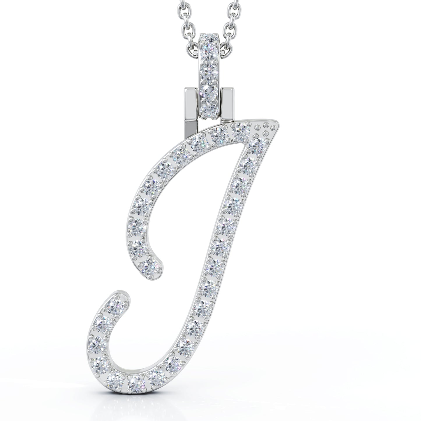 Diamond A-Z Alphabet Initial Letter Pendant Necklace, 18" Gold Chain in 14K Gold