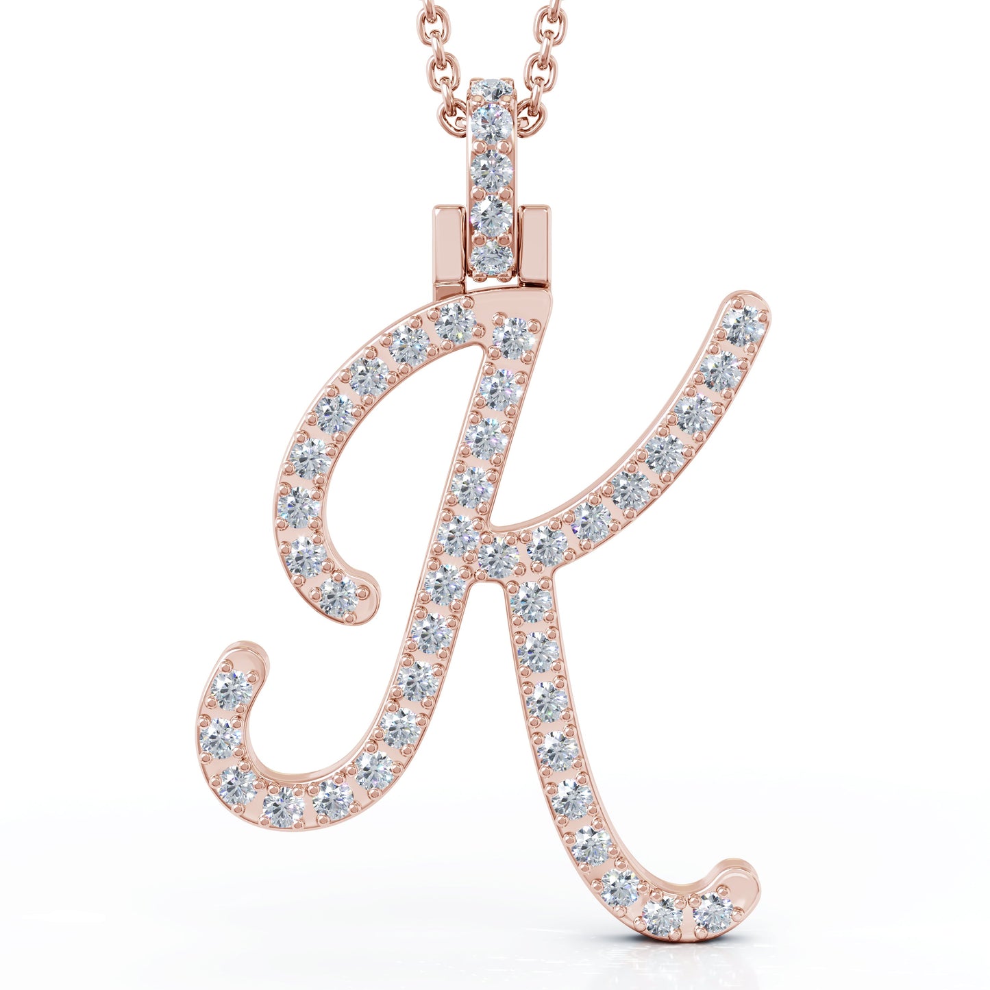 Diamond A-Z Alphabet Initial Letter Pendant Necklace, 18" Gold Chain in 14K Gold
