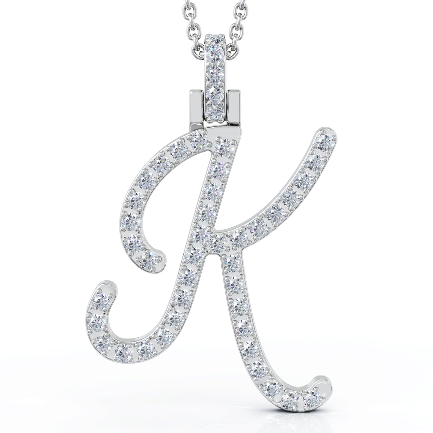 Diamond A-Z Alphabet Initial Letter Pendant Necklace, 18" Gold Chain in 14K Gold
