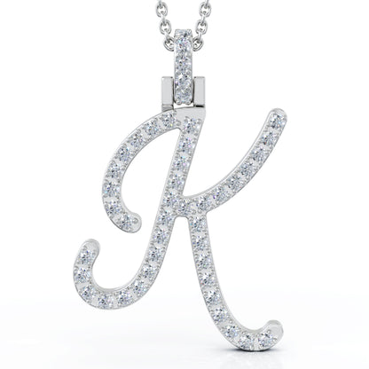 Diamond A-Z Alphabet Initial Letter Pendant Necklace, 18" Gold Chain in 14K Gold