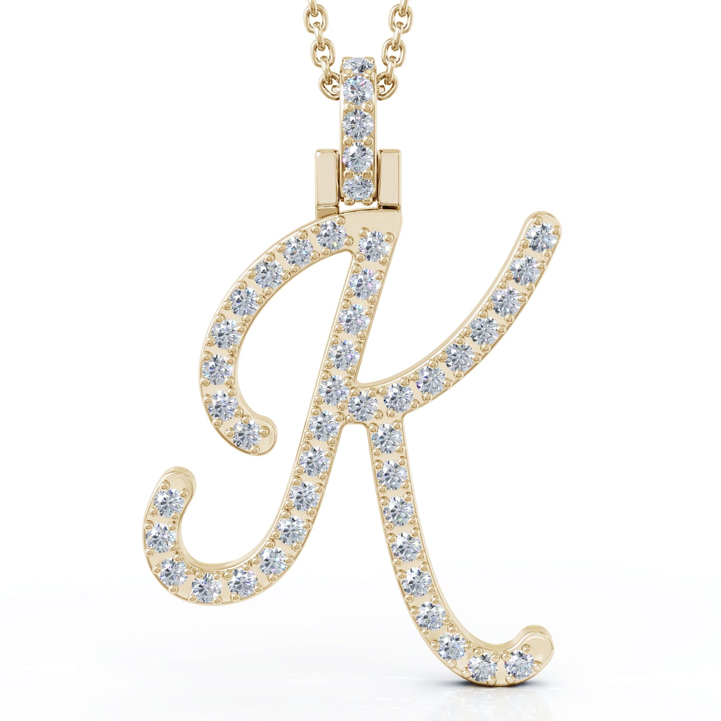 Diamond A-Z Alphabet Initial Letter Pendant Necklace, 18" Gold Chain in 14K Gold