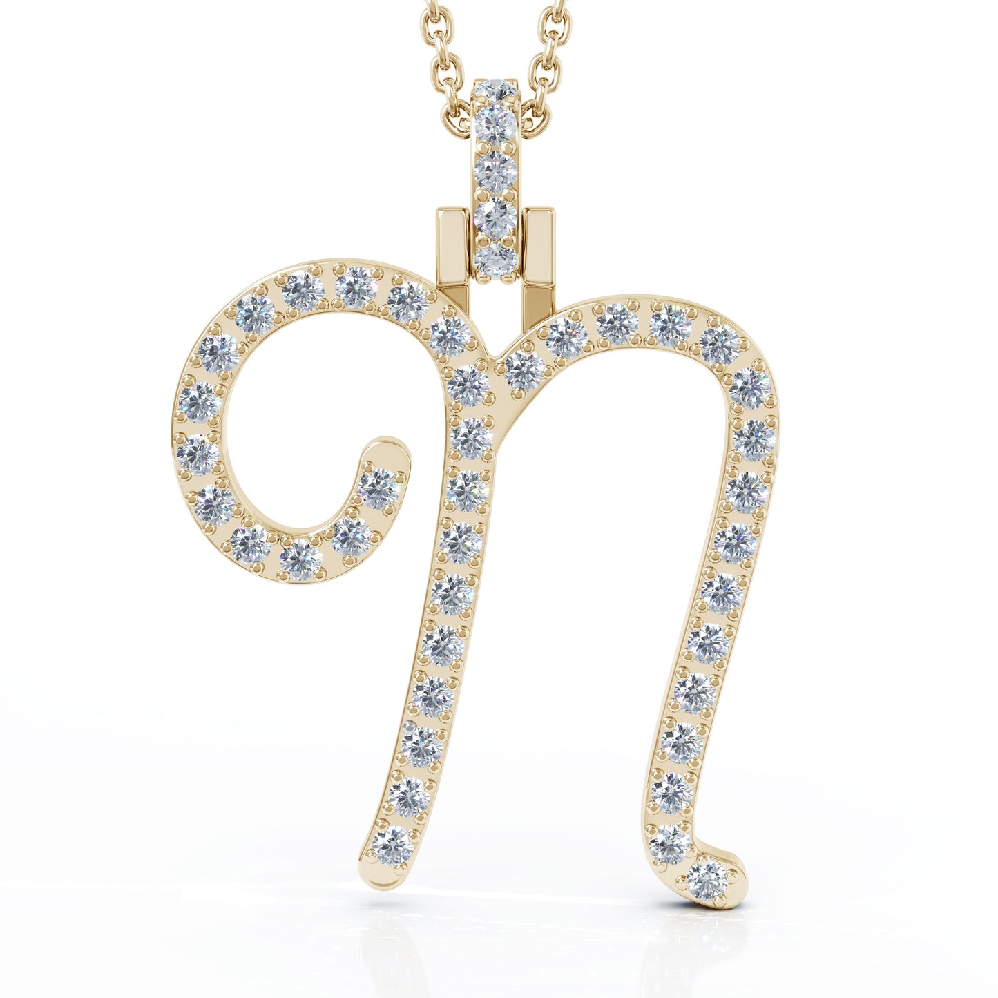 Diamond A-Z Alphabet Initial Letter Pendant Necklace, 18" Gold Chain in 14K Gold