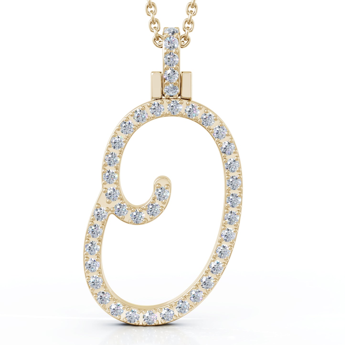 Diamond A-Z Alphabet Initial Letter Pendant Necklace, 18" Gold Chain in 14K Gold