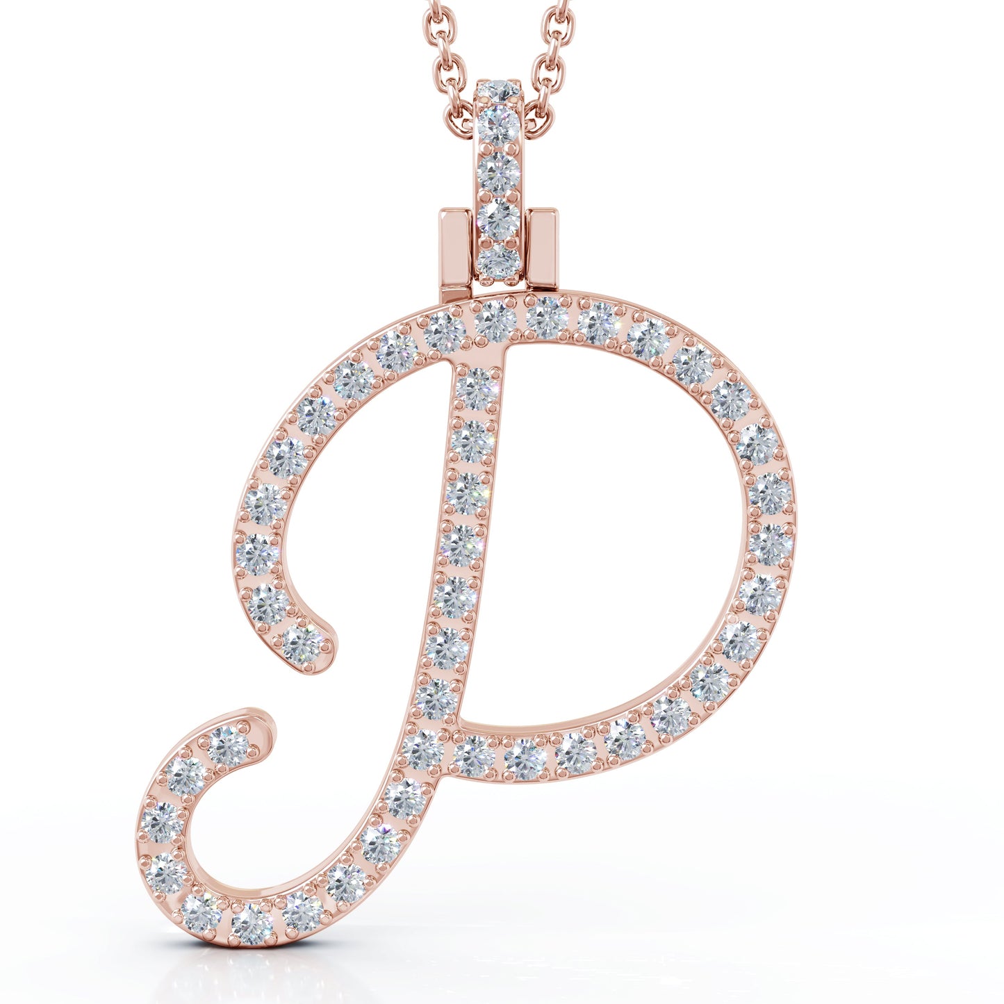 Diamond A-Z Alphabet Initial Letter Pendant Necklace, 18" Gold Chain in 14K Gold