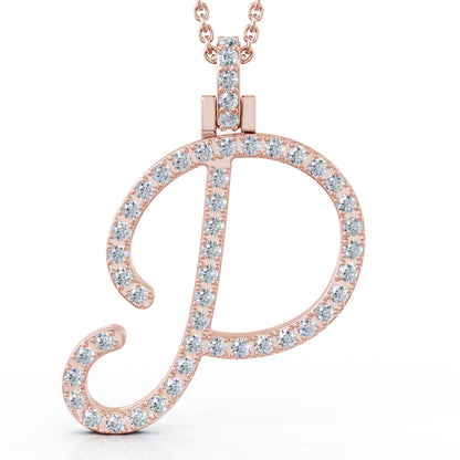 Diamond A-Z Alphabet Initial Letter Pendant Necklace, 18" Gold Chain in 14K Gold