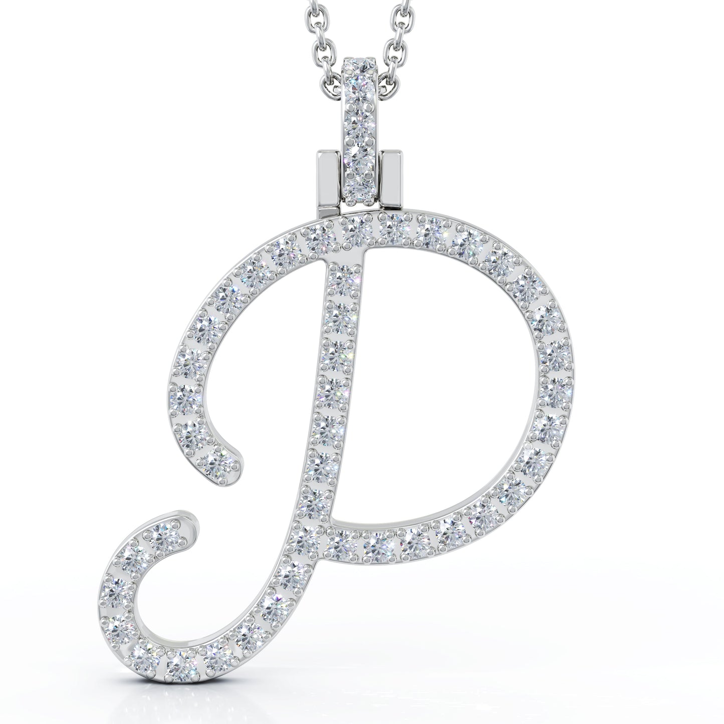 Diamond A-Z Alphabet Initial Letter Pendant Necklace, 18" Gold Chain in 14K Gold