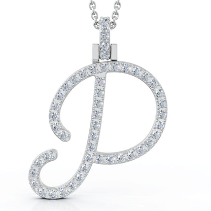 Diamond A-Z Alphabet Initial Letter Pendant Necklace, 18" Gold Chain in 14K Gold