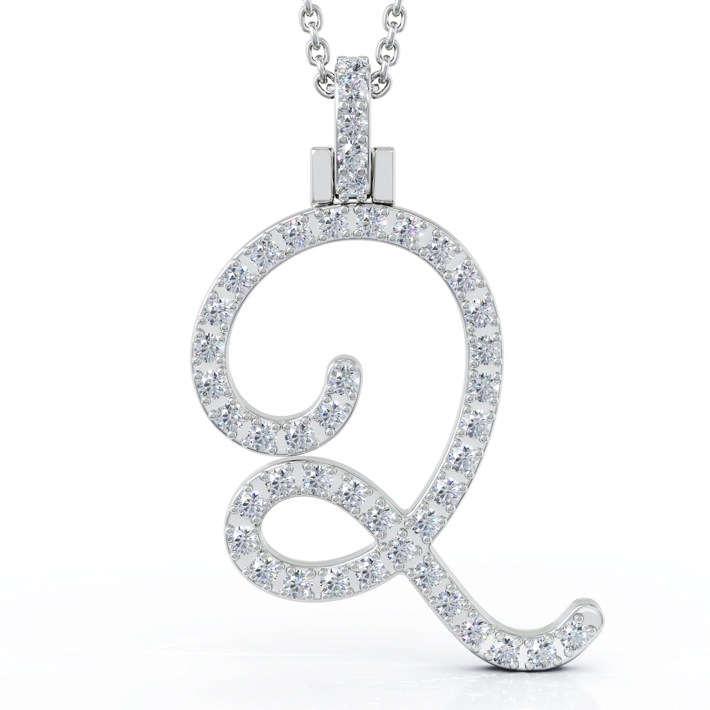 Diamond A-Z Alphabet Initial Letter Pendant Necklace, 18" Gold Chain in 14K Gold