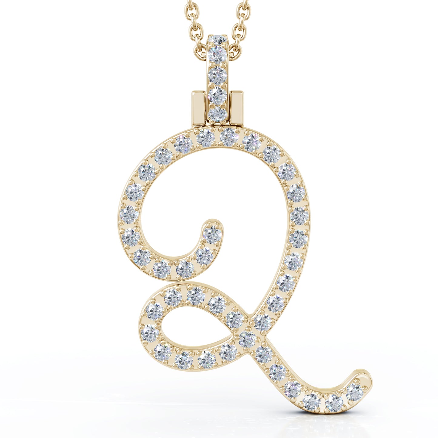 Diamond A-Z Alphabet Initial Letter Pendant Necklace, 18" Gold Chain in 14K Gold