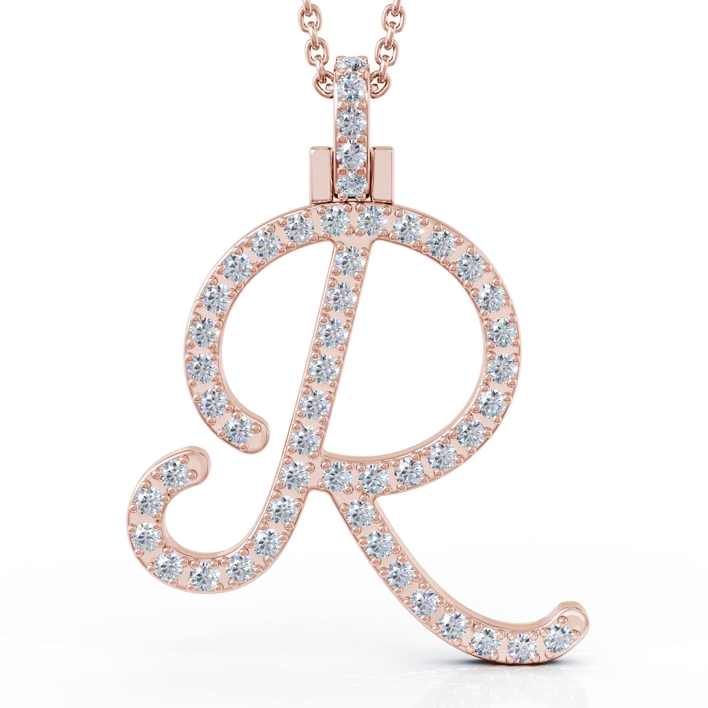 Diamond A-Z Alphabet Initial Letter Pendant Necklace, 18" Gold Chain in 14K Gold