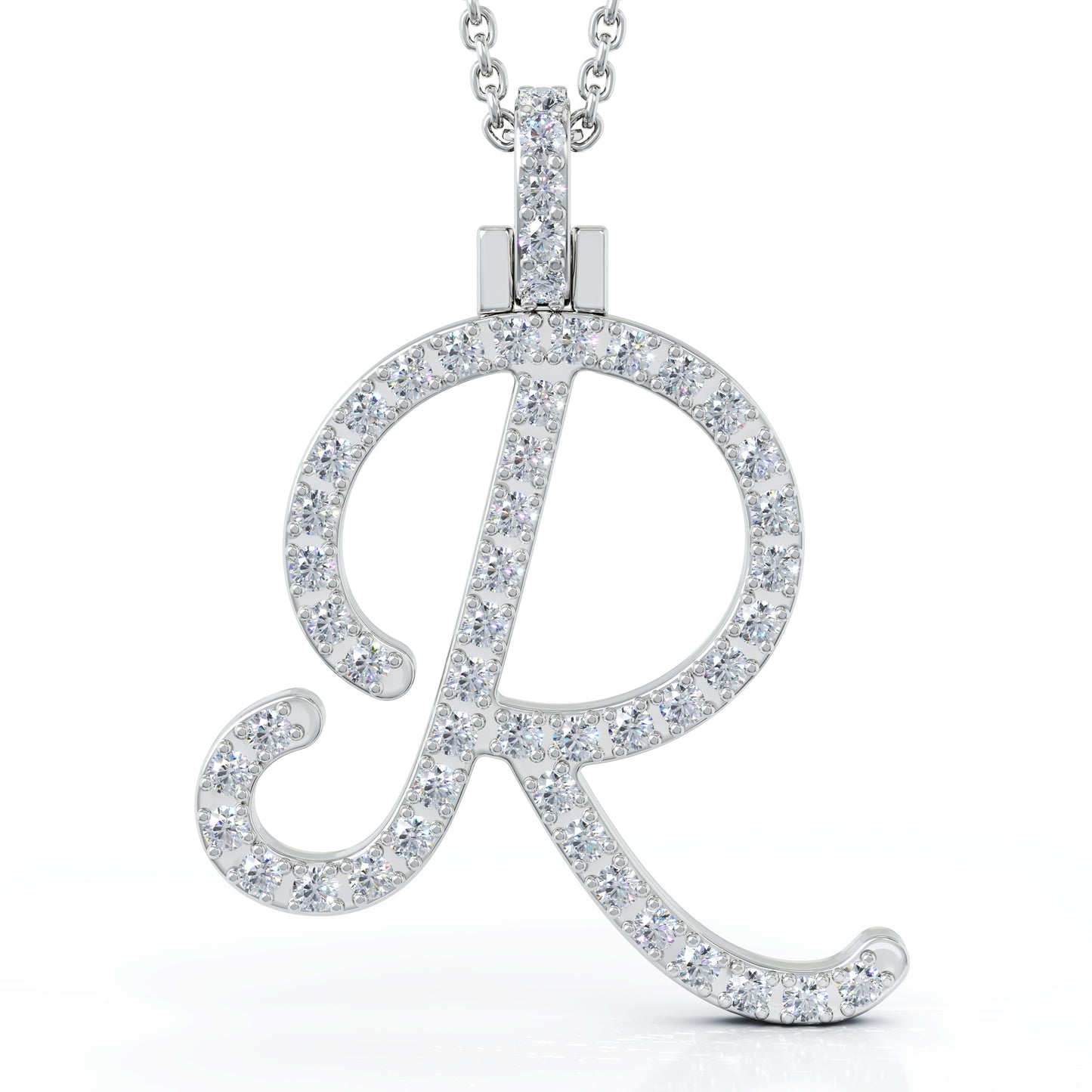 Diamond A-Z Alphabet Initial Letter Pendant Necklace, 18" Gold Chain in 14K Gold