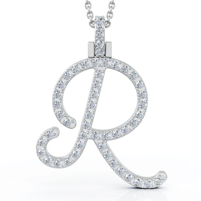 Diamond A-Z Alphabet Initial Letter Pendant Necklace, 18" Gold Chain in 14K Gold