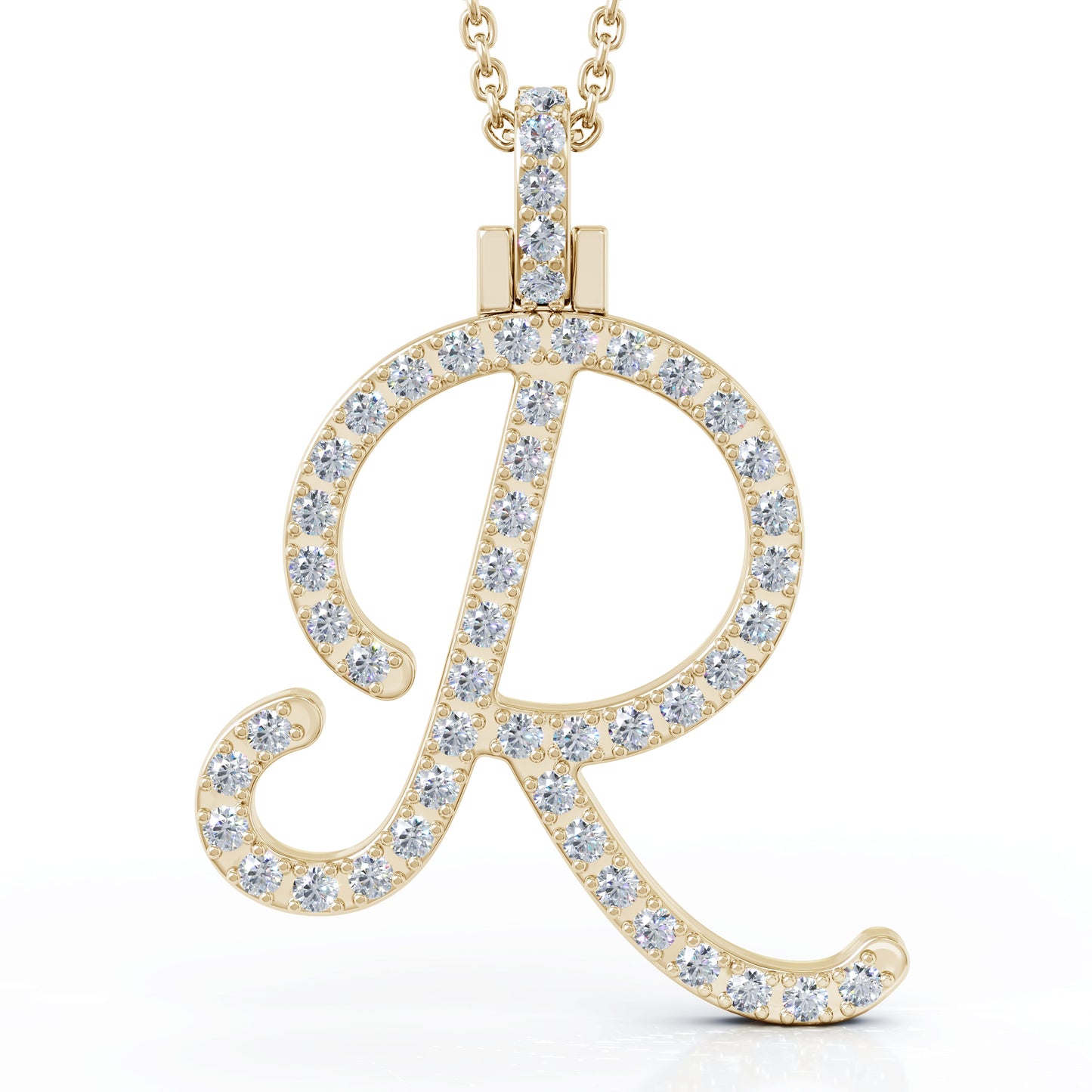 Diamond A-Z Alphabet Initial Letter Pendant Necklace, 18" Gold Chain in 14K Gold