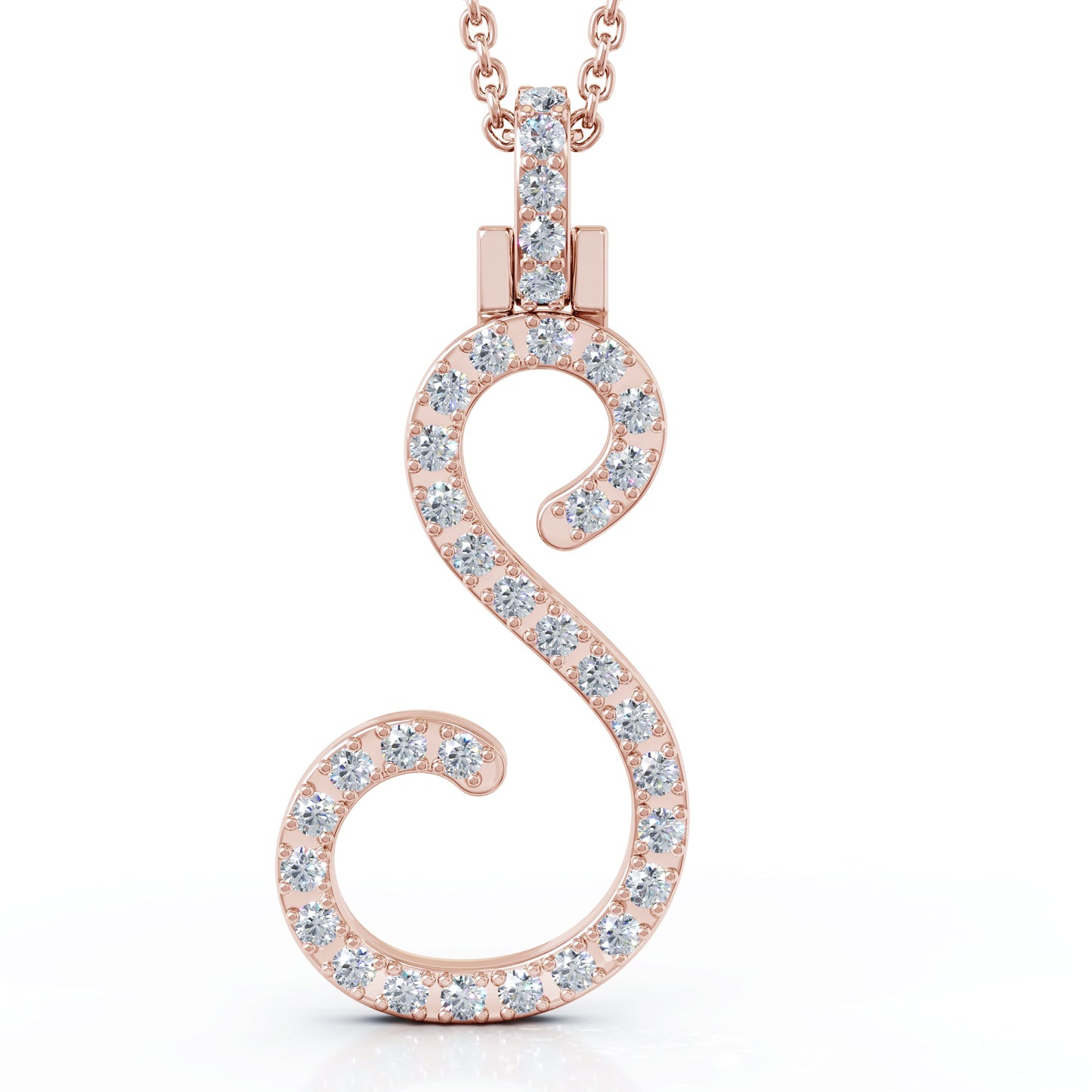 Diamond A-Z Alphabet Initial Letter Pendant Necklace, 18" Gold Chain in 14K Gold