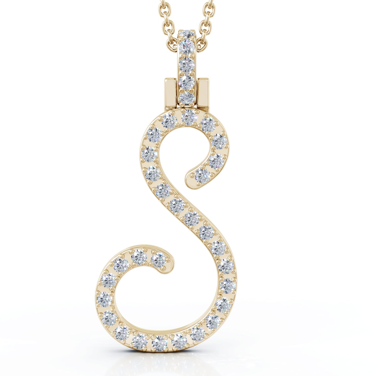 Diamond A-Z Alphabet Initial Letter Pendant Necklace, 18" Gold Chain in 14K Gold