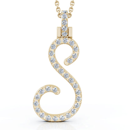 Diamond A-Z Alphabet Initial Letter Pendant Necklace, 18" Gold Chain in 14K Gold