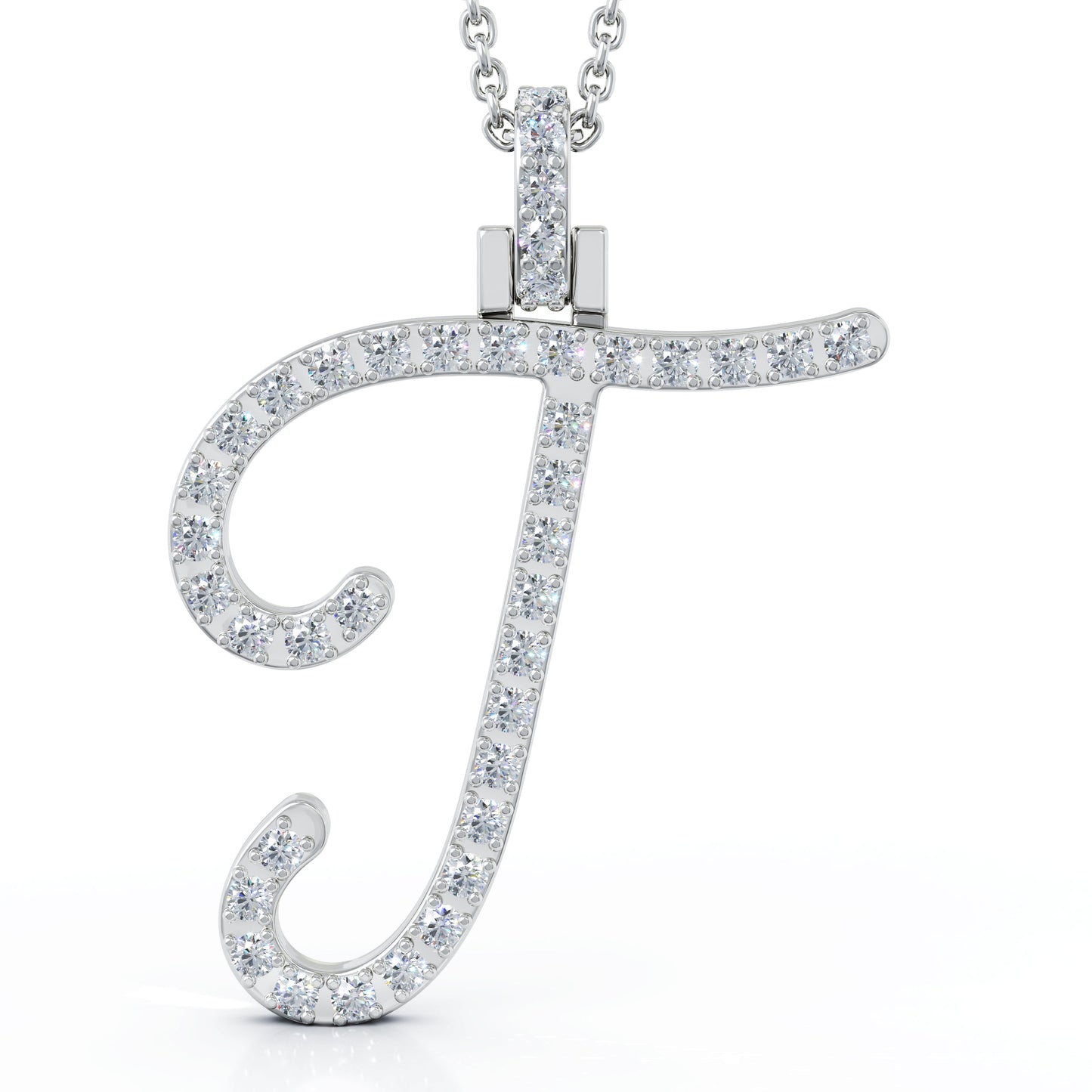 Diamond A-Z Alphabet Initial Letter Pendant Necklace, 18" Gold Chain in 14K Gold